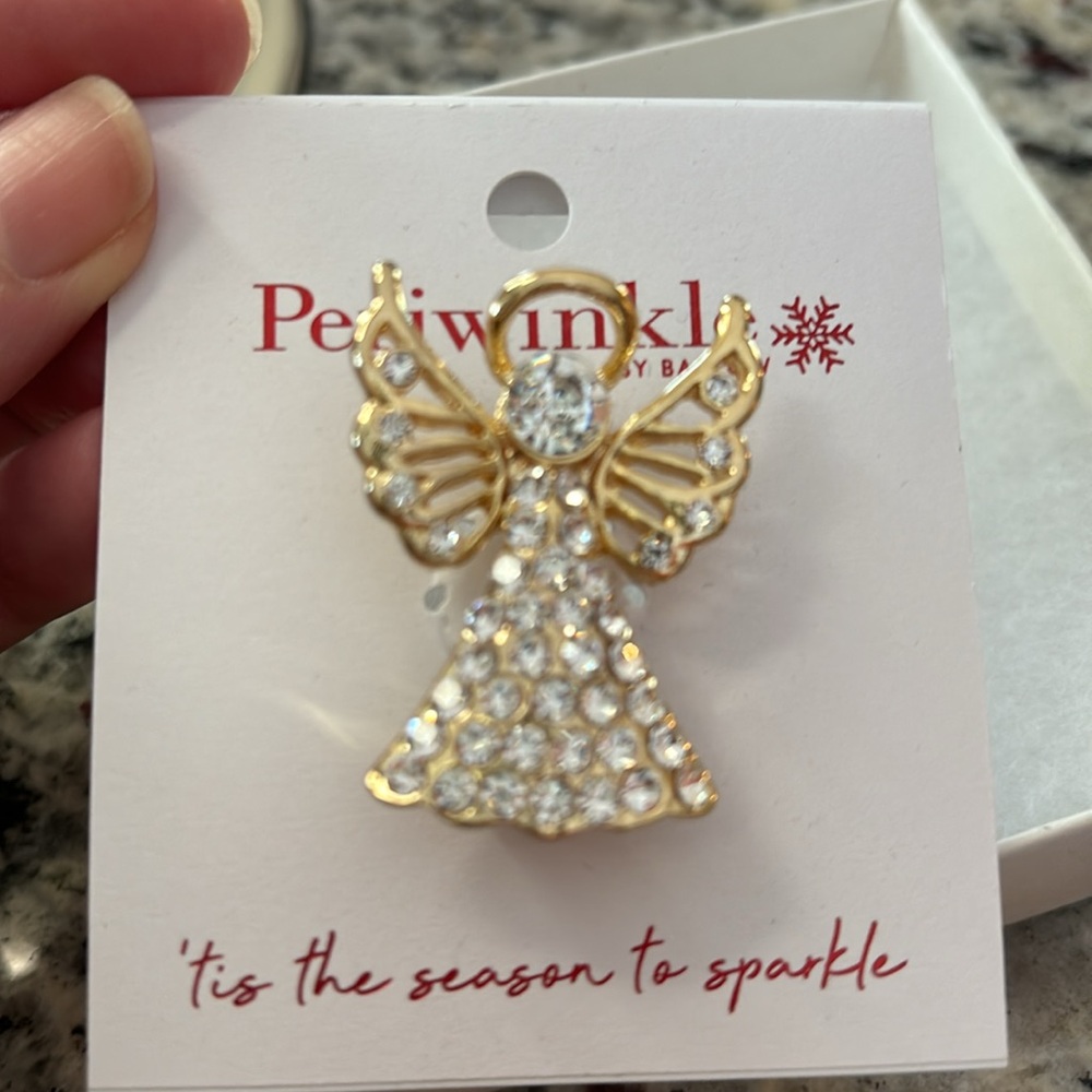Periwinkle by Barlow goldstone and crystal 2” angel brooch